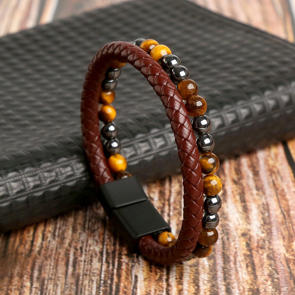 Men's Handmade Tiger Eye Natural Stone Bracelet