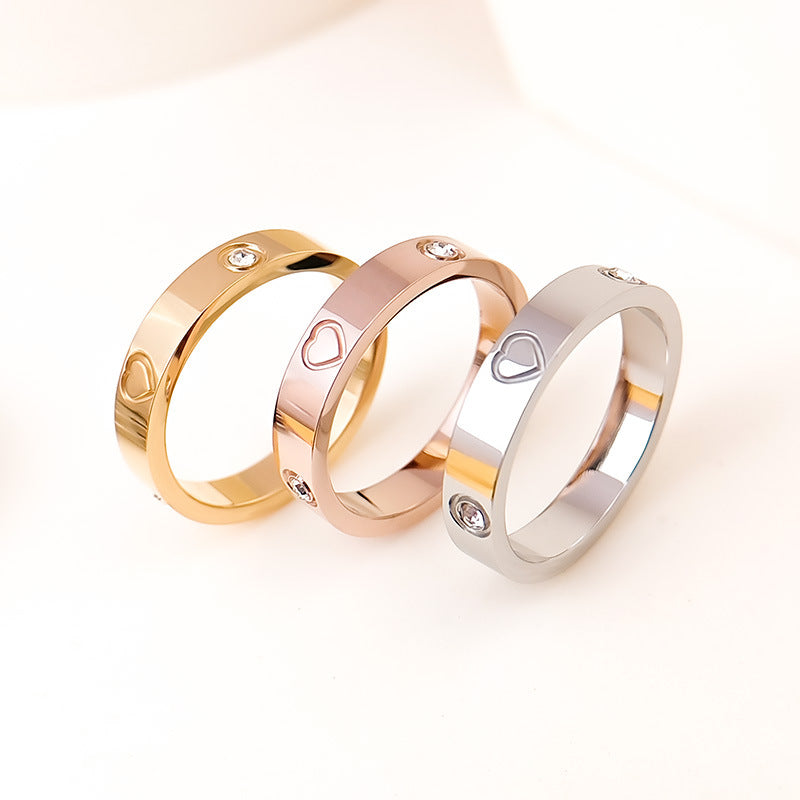 Cold Wind Rhinestone Simple Titanium Steel Ring Bracelet