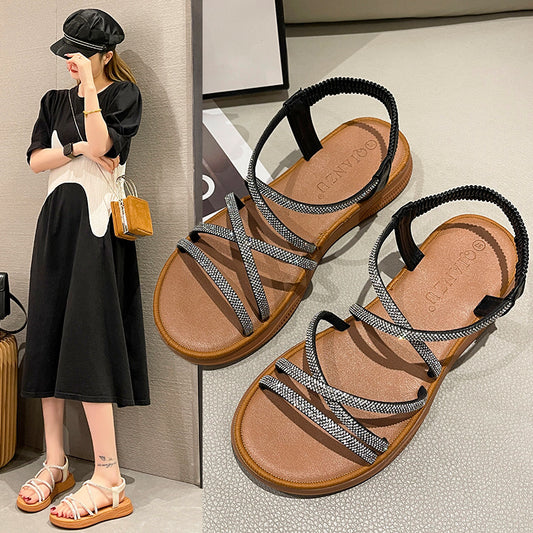 2023 Women's Summer Flat Casual Sandals with Rhinestones