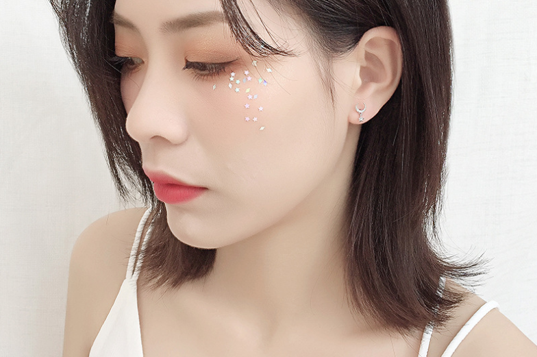 Asymmetrical Diamond Star Moon Earrings with Tassels