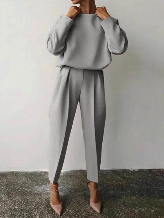 Women's Gray Blazer & Pants Suit Set