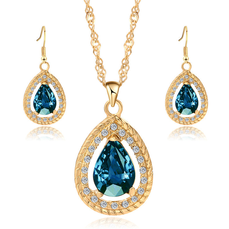 Fashion Crystal Drop Gem Necklace and Earring Set