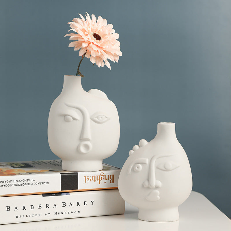 Nordic Style Human Face Creative Ceramic Vase Decor