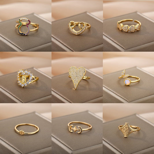 Geometric Heart-Shaped Zircon Open Ring for Women