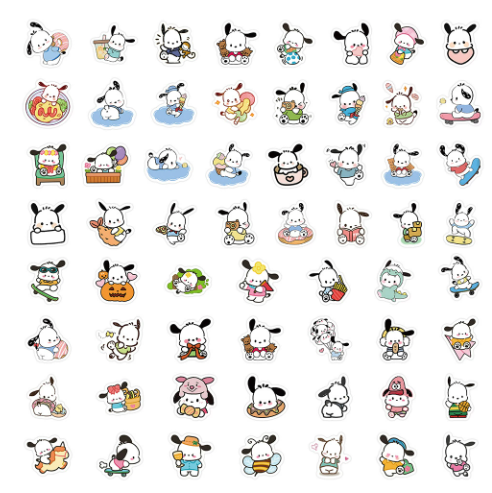 64 PCS Sanrio Waterproof Stickers - Pacha Dog & Puppy