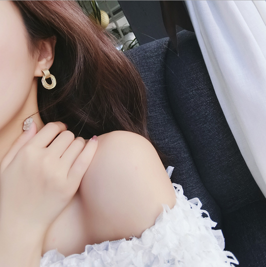 Layered Circle Wrap Earrings with Geometric Design