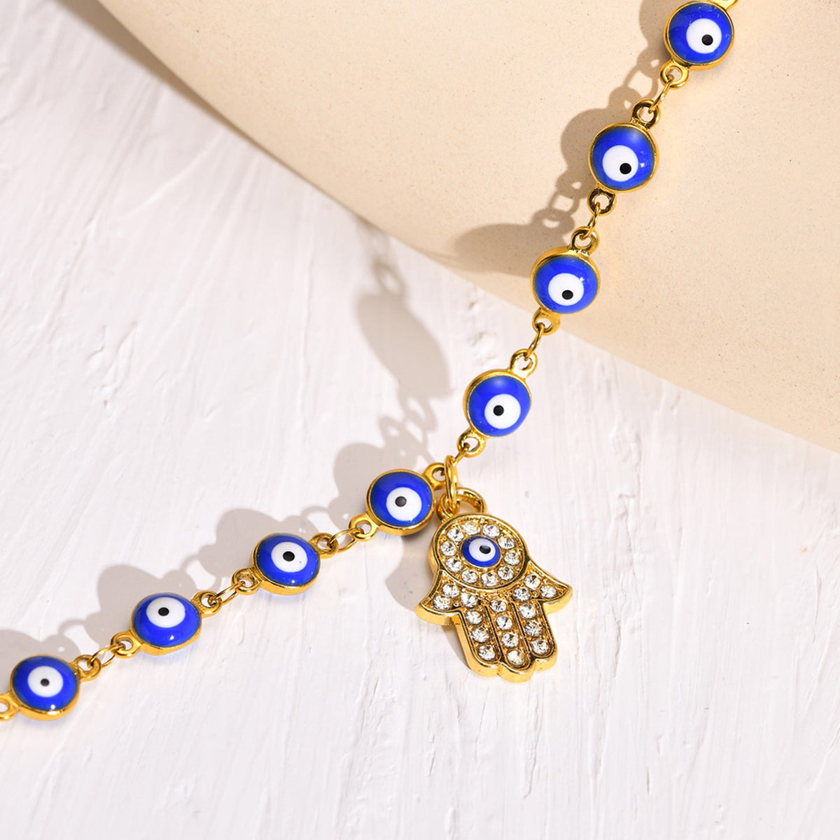 Evil Eye Fatiha Hand Zirconia Women's 18K Gold Anklet