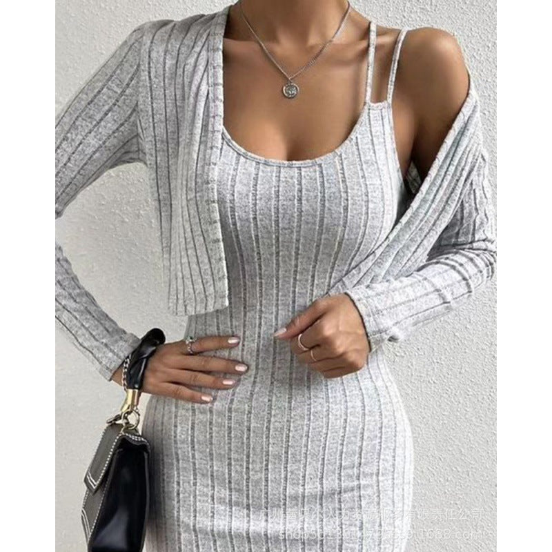 Women's Long Sleeve Cardigan & Bodycon Dress Set