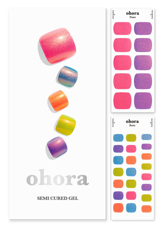 ohora Semi Cured Gel Nail Strips (P Chemistry) - Rainbow Glitter Works with UV/LED Lamps Salon-Quality Long Lasting - Valentines Day Gel Nail Wraps Stickers Romantic Gift Ideas