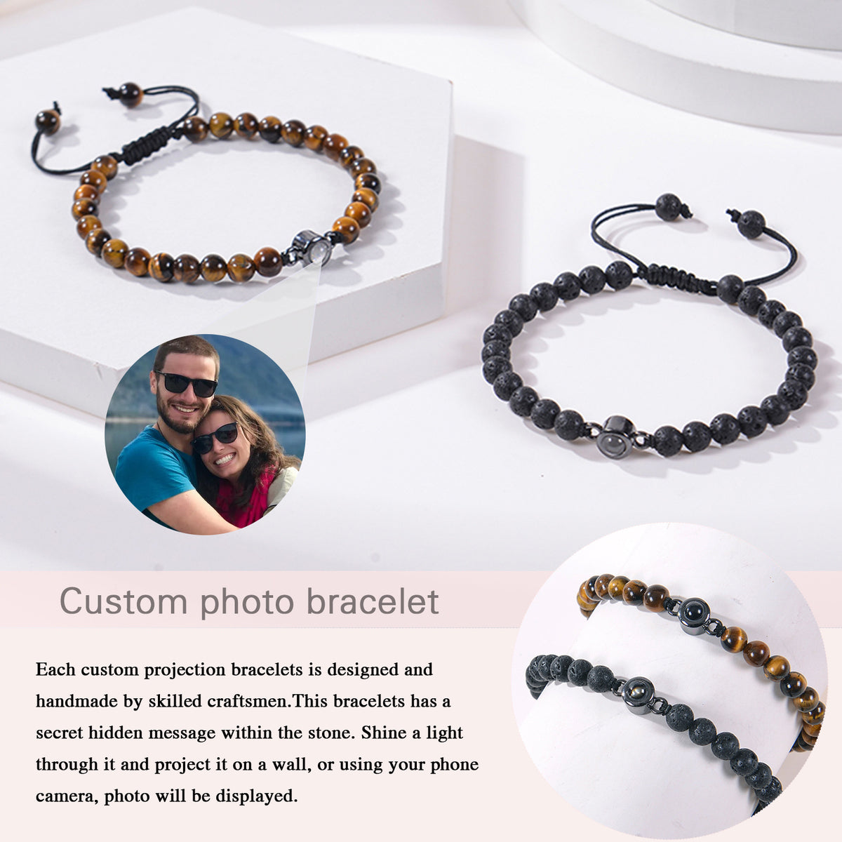 "Custom Photo Projection Bracelet in 100 Languages"