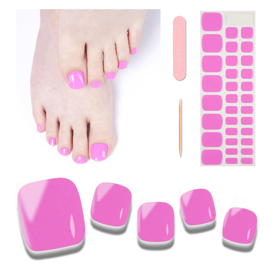 Wekcekcek Semi Cured Gel Toenail Strips 32 Pink B Gel Toenail Stickers - Works with Any Nail Lamps Gel Pedicure Strips Full Nail Wraps with Nail File & Wood Stick