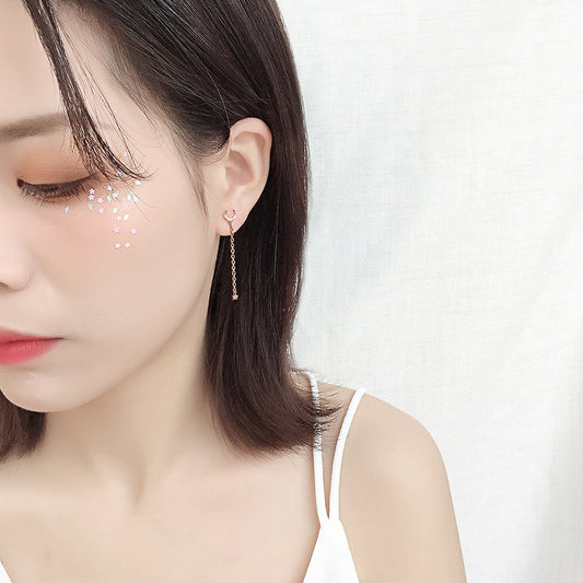 Asymmetrical Diamond Star Moon Earrings with Tassels