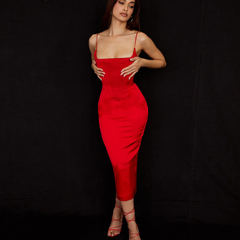 2023 Summer Sexy Solid Color Backless Dress
