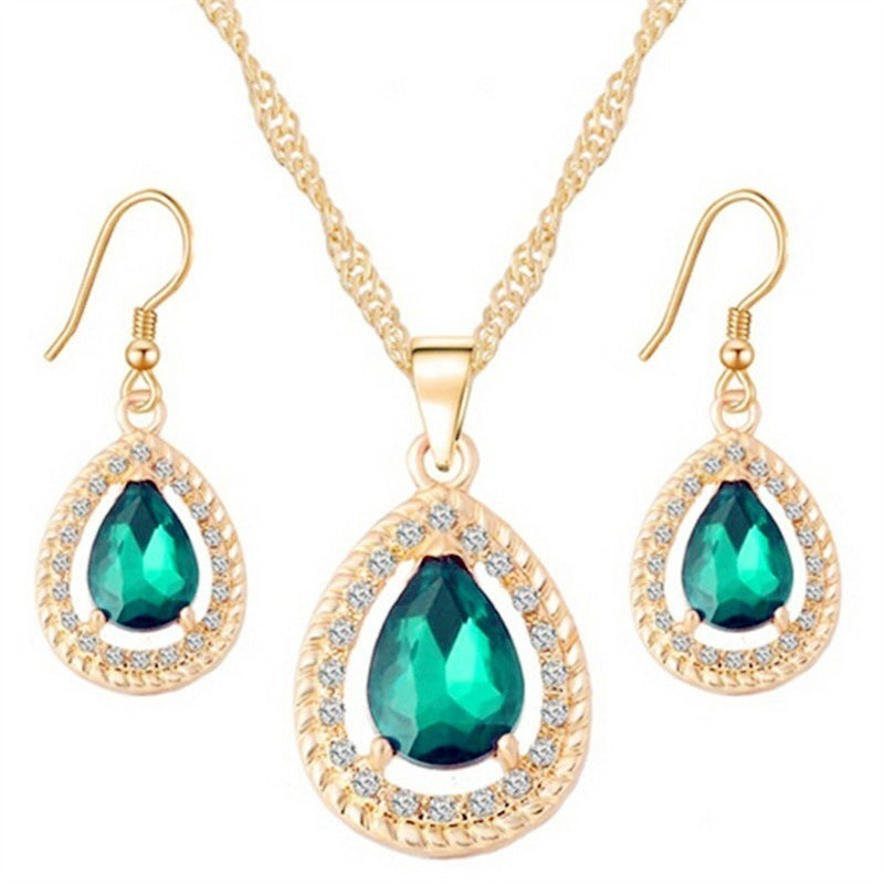 Fashion Crystal Drop Gem Necklace and Earring Set