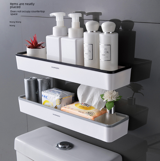 Wall-Mounted Bathroom Storage Organizer (No Drilling Needed)