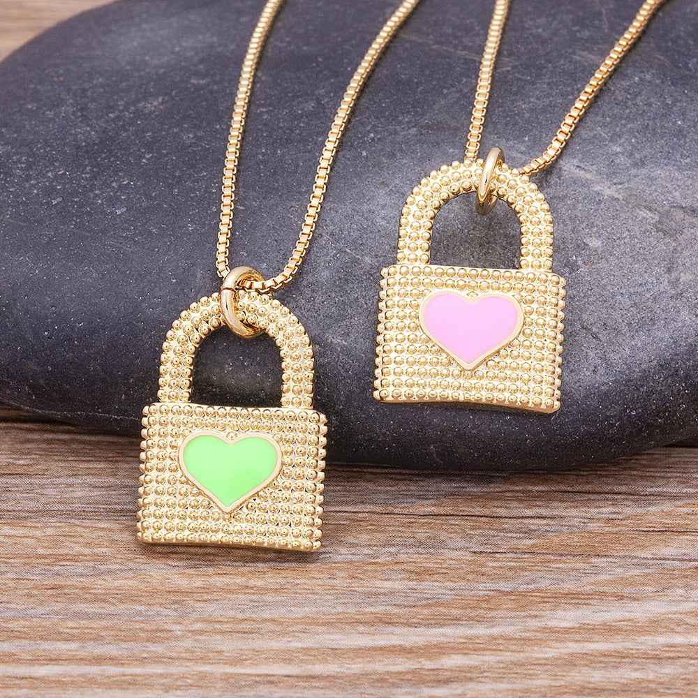 18K Gold-Plated Heart Lock Drip Oil Necklace